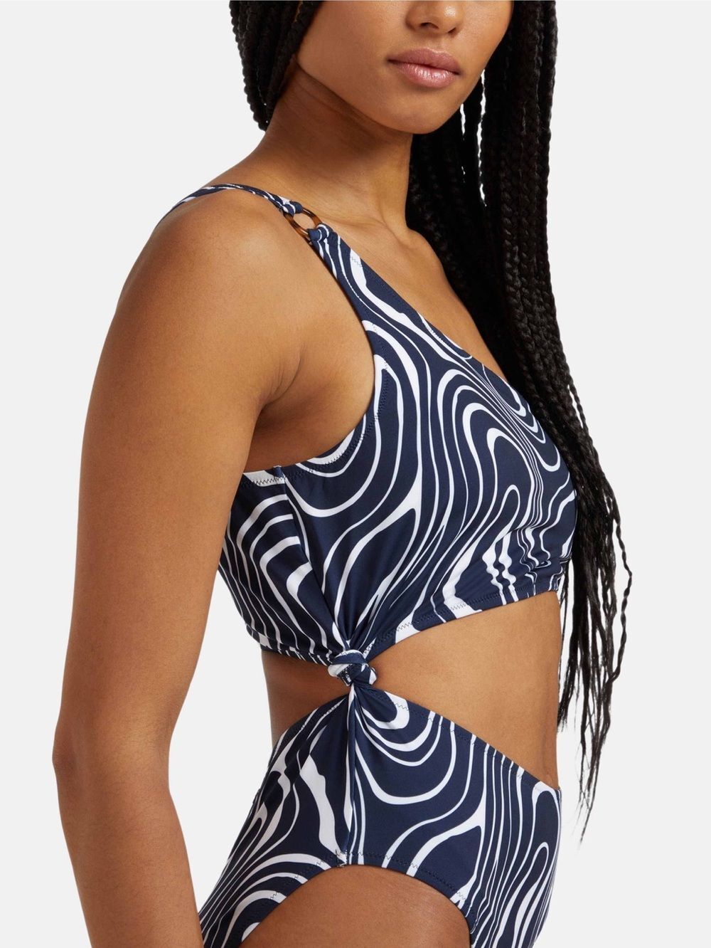 Vilebrequin Orcas Asymmetric One Piece Swimsuit Navy Blue White Size S NWT